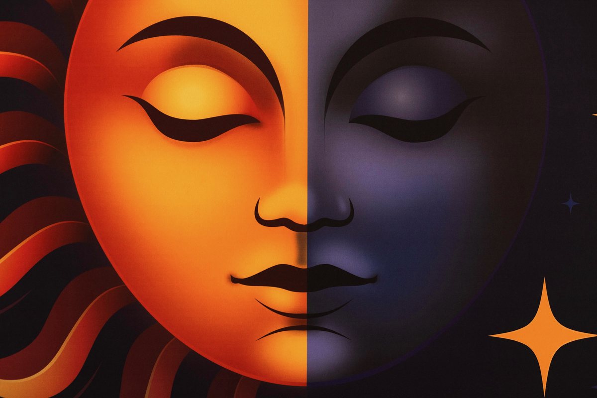 Gros plan du logo Ekinox — équilibre soleil et lune